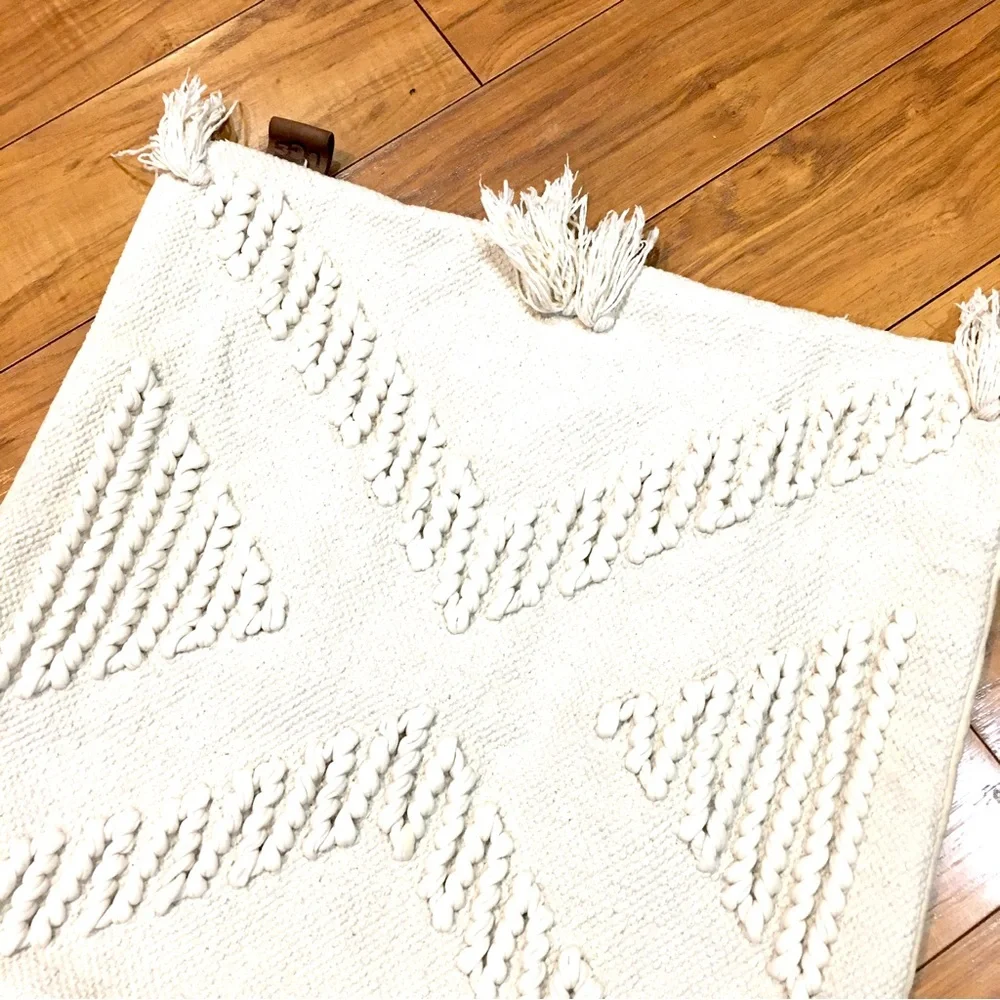 UGG boho tassel chunky knit square pillow case pillow cover ivory
